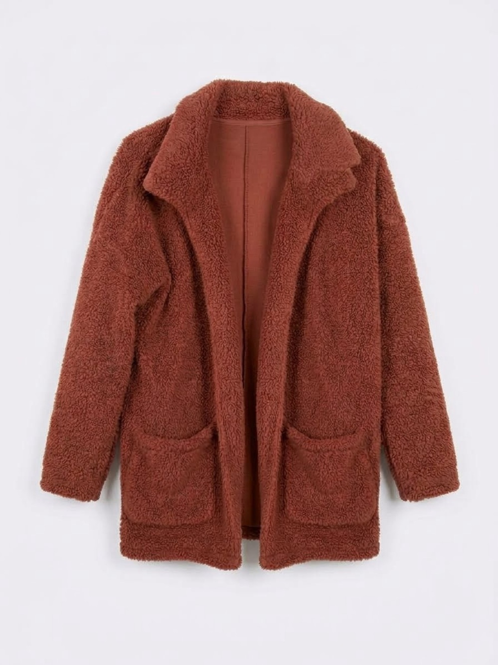 Z Supply Open-Front Teddy Jacket in Rust Brown